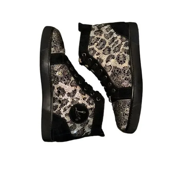 Christian Louboutin Louis Strass Crystal Leopard High Top Sneaker Womens size 39 - Picture 2 of 11